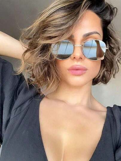 قطعة واحدة إكسسوار نظارات أنيقة بإطار معدني بشكل بيضاوي للنساء لارتداء في الشاطئ وأثناء السفر والخروج