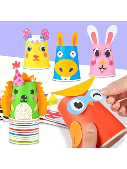 12 قطعة طقم ملصقات كوب ورقي DIY، أكواب ورقية ملونة قابلة للتخلص منها، دمية ورقية إبداعية تعليمية DIY، أشغال يدوية للأطفال، فنون وحرف الأطفال