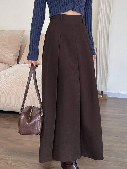 DAZY تنورة نسائية سادة بطية مبسطة على شكل حرف A ، للارتداء اليومي والكاجوال ، ملابس رمضان