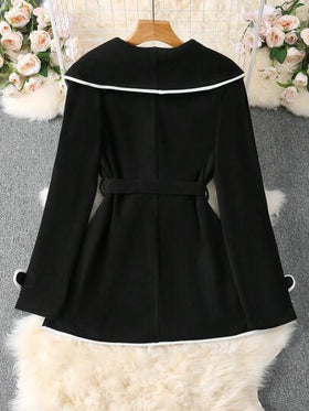 SHEIN Clasi جاكيت نسائية أنيقة ذات جودة مميزة بتصميم ياقة وحزام بألوان متباينة