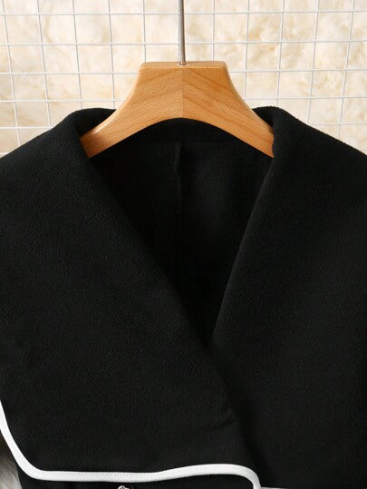 SHEIN Clasi جاكيت نسائية أنيقة ذات جودة مميزة بتصميم ياقة وحزام بألوان متباينة