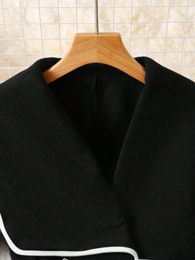 SHEIN Clasi جاكيت نسائية أنيقة ذات جودة مميزة بتصميم ياقة وحزام بألوان متباينة