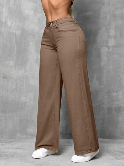 SHEIN SXY جينز كاجوال بتصميم فضفاض وواسع الساق وبجيوب للنساء
