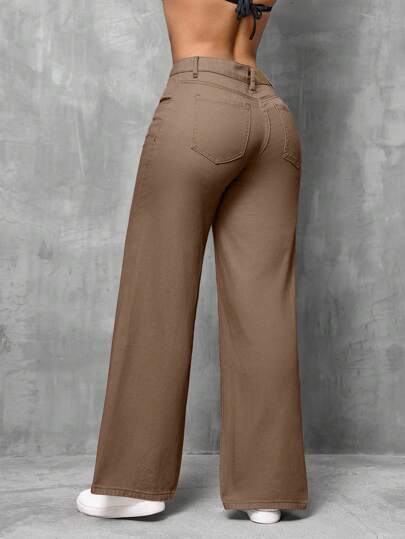 SHEIN SXY جينز كاجوال بتصميم فضفاض وواسع الساق وبجيوب للنساء