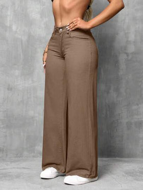 SHEIN SXY جينز كاجوال بتصميم فضفاض وواسع الساق وبجيوب للنساء