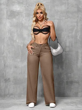 SHEIN SXY جينز كاجوال بتصميم فضفاض وواسع الساق وبجيوب للنساء