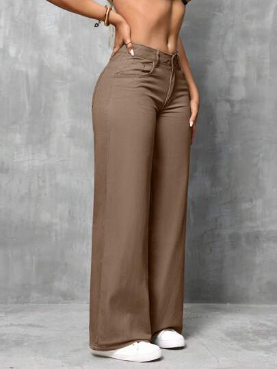 SHEIN SXY جينز كاجوال بتصميم فضفاض وواسع الساق وبجيوب للنساء