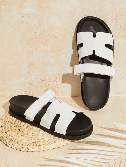 SHUZIA صنادل نسائية بلون مسطح محزز، سهلة التنسيق مع ملابس هالوين وعيد الميلاد والخريف والشتاء