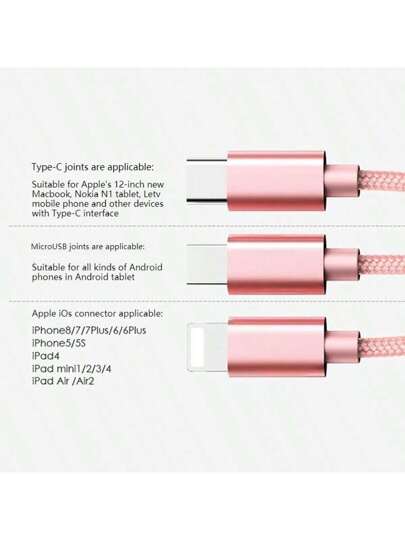 كابل شحن USB من النايلون المضفور ثلاثي الاستخدام، شاحن سريع عالمي من USB إلى Lightning/USB-C/Micro USB، مناسب لنقل البيانات، يدعم من 10 إلى 20 واط، متوافق مع أجهزة وSamsung وغيرها، كابل شحن USB سريع متعدد الاستخدامات، كابل شاحن ملون من نوع C و Micro، كابل