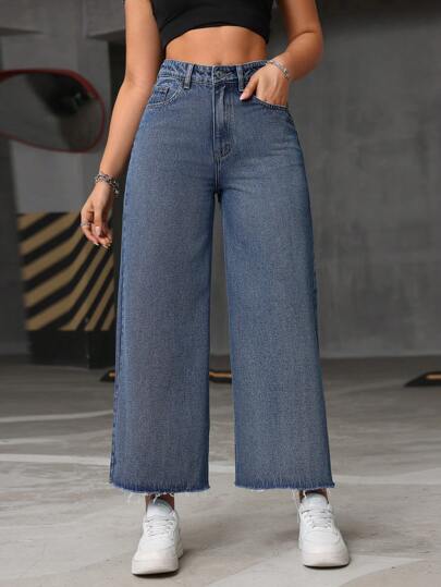 SHEIN ICON بنطلون جينز كاجوال بجيب وأزرار أمامية بسيطة ، للارتداء اليومي