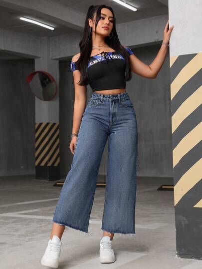 SHEIN ICON بنطلون جينز كاجوال بجيب وأزرار أمامية بسيطة ، للارتداء اليومي
