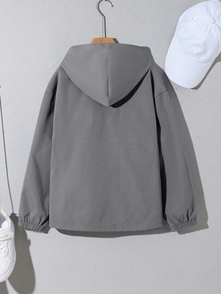 SHEIN بلوزة مراهق كاجوال مع كابوشون ونصف سحاب وجيوب، فضفاضة، خفيفة الوزن، مناسبة لليومي، النزهات، الرياضة، تناسب فصول الربيع والصيف والخريف والشتاء