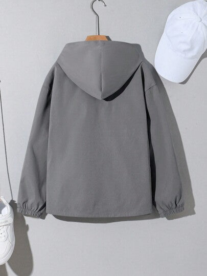 SHEIN بلوزة مراهق كاجوال مع كابوشون ونصف سحاب وجيوب، فضفاضة، خفيفة الوزن، مناسبة لليومي، النزهات، الرياضة، تناسب فصول الربيع والصيف والخريف والشتاء