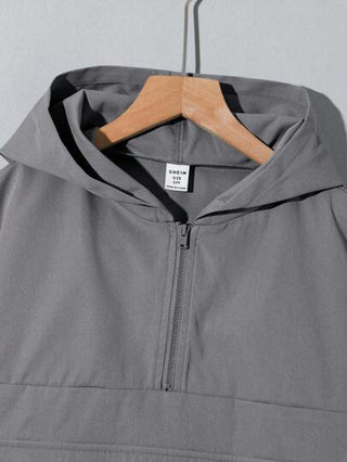 SHEIN بلوزة مراهق كاجوال مع كابوشون ونصف سحاب وجيوب، فضفاضة، خفيفة الوزن، مناسبة لليومي، النزهات، الرياضة، تناسب فصول الربيع والصيف والخريف والشتاء