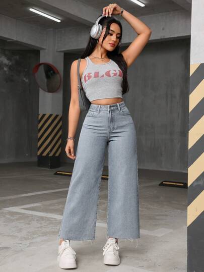 SHEIN ICON بنطلون جينز بقصة واسعة بساق مرتخية مغسول ملابس كاجوال