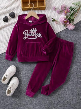 SHEIN Elladie kids طقم ملابس رياضية مريحة للفتاة الصغيرة بكنزة مزودة بقبعة والتي لها أكمام طويلة 2 قطعة، خريفي
