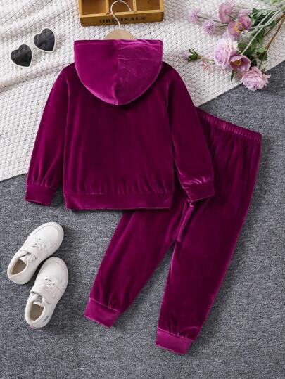 SHEIN Elladie kids طقم ملابس رياضية مريحة للفتاة الصغيرة بكنزة مزودة بقبعة والتي لها أكمام طويلة 2 قطعة، خريفي