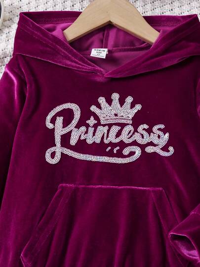 SHEIN Elladie kids طقم ملابس رياضية مريحة للفتاة الصغيرة بكنزة مزودة بقبعة والتي لها أكمام طويلة 2 قطعة، خريفي