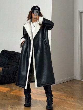 EZwear معطف طويل مكسو بالألياف الحرارية موضة الخريف والشتاء