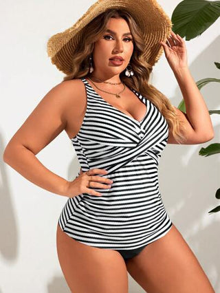 Swim Lushoire بيكيني كريس كروس أربطة رفيعة بلا ظهر مخطط، خاص بالمقاسات الكبيرة، للصيف