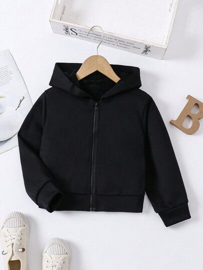 SHEIN Explorewe معطف كاجوال بسحاب وكابوشون بلون سادة, أكمام طويلة فتاة صغيرة, ربيع وخريف