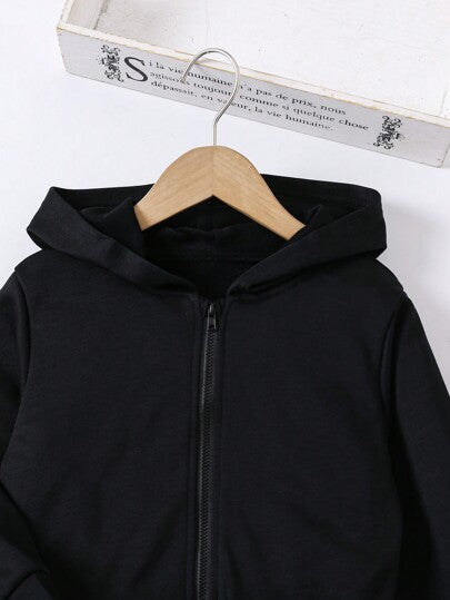 SHEIN Explorewe معطف كاجوال بسحاب وكابوشون بلون سادة, أكمام طويلة فتاة صغيرة, ربيع وخريف