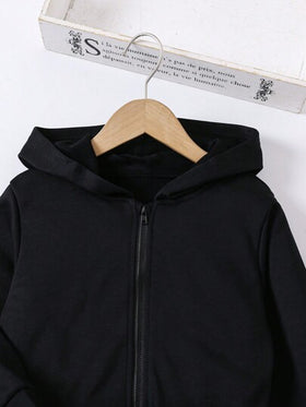 SHEIN Explorewe معطف كاجوال بسحاب وكابوشون بلون سادة, أكمام طويلة فتاة صغيرة, ربيع وخريف