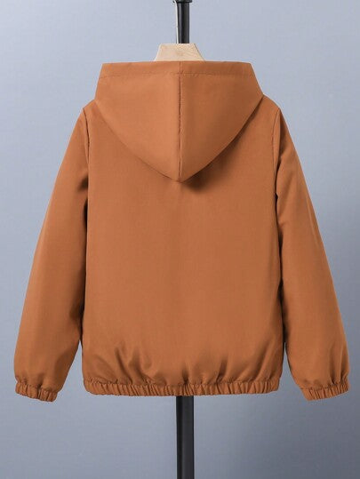 SHEIN معطف كاجوال بغطاء رأس مطبوع بطبعة الديناصور للفتيان المراهقين، أنيق للخريف والشتاء
