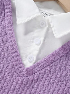 SHEIN طقم تي شيرت تي شيرت بطبعة تطريز فتاة صغيرة وبنطال جينز ذو طراز عتيق، قطعتان