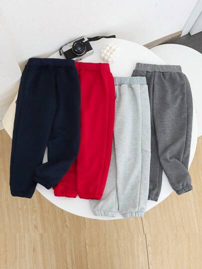 SHEIN 4 قطعة/مجموعة سراويل كاجوال رياضية لشوارع الأولاد المصممة برسوم أطفال ديناصور، مناسبة للارتداء اليومي للمدرسة والخروج والرياضة في فصلي الربيع والخريف