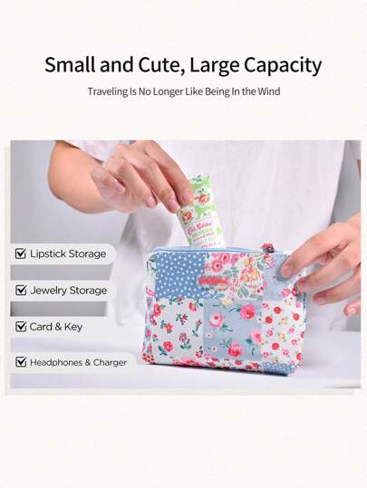 CATH KIDSTON حقيبة مستحضرات تجميل بطراز ريتري بخطوط زهور من علامة كاث كيدستون البريطانية ، منظم سفر للنساء ، حقيبة مكياج صغيرة قابلة للطي ، حقيبة منظم حمامات للسفر، هدايا ضروريات، أكسسوارات مزودة بسوستة