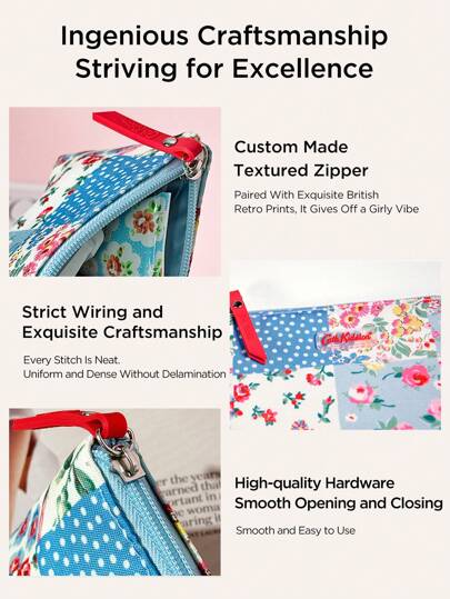 CATH KIDSTON حقيبة مستحضرات تجميل بطراز ريتري بخطوط زهور من علامة كاث كيدستون البريطانية ، منظم سفر للنساء ، حقيبة مكياج صغيرة قابلة للطي ، حقيبة منظم حمامات للسفر، هدايا ضروريات، أكسسوارات مزودة بسوستة