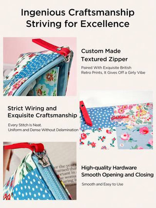 CATH KIDSTON حقيبة مستحضرات تجميل بطراز ريتري بخطوط زهور من علامة كاث كيدستون البريطانية ، منظم سفر للنساء ، حقيبة مكياج صغيرة قابلة للطي ، حقيبة منظم حمامات للسفر، هدايا ضروريات، أكسسوارات مزودة بسوستة