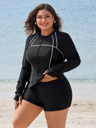 Swim Lushoire مجموعة حماية من الطفح الجلدي بسحاب وألوان كتل للسمنة العليا لصيف الشاطئ وركوب الأمواج