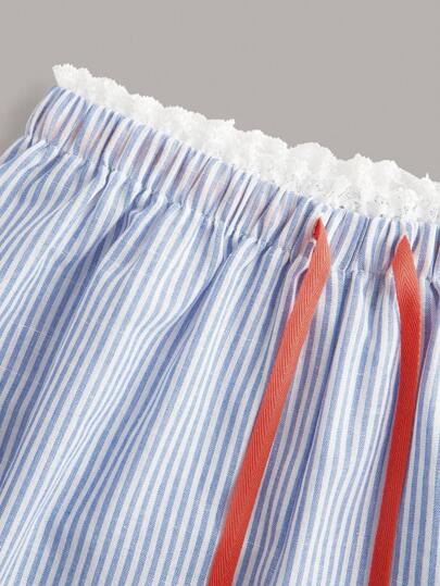 EZwear بناطيل نسائية فضفاضة واسعة الساق عالية الخصر منسوجة مخططة كاجوال
