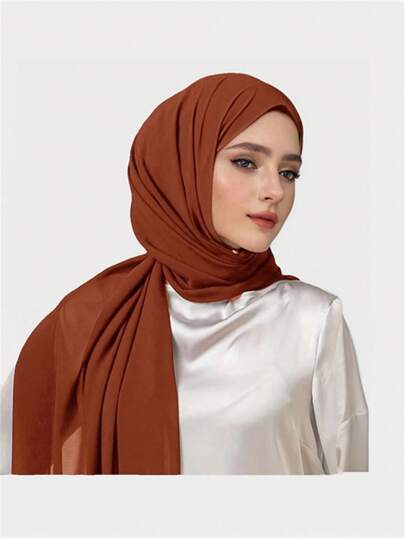 1 صندوق مجموعة وشاح رأس من الشيفون أحادي اللون للنساء، وشاح رأس (5 وشاحات للرأس + 2 مشبك شعر) إكسسوارات للنساءرمضان