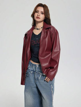 SHEIN جاكيت جلدية بياقة وسحاب بطراز بانك للنساء، خريف/شتاء
