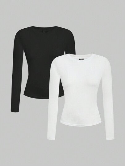 EZwear مجموعة 2 قطعة من البلوزات الطويلة ذات الأكمام الطويلة والقصّة المريحة، باللونين الأسود والأبيض، مناسبة للخريف والشتاء، ملابس رمضان
