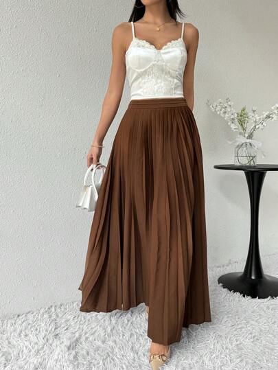 Modelyn تنورة ماكسي كاجوال مطوية باللون الواحد للنساء