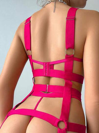 Exotic-Bondage طقم من أربع قطع بودي سويت نسائي مثير بحوامل للأسلاك، سروال داخلي مشقوق، وحلقات الساق، تصميم جذاب وإبداعي وأنيق وحالم