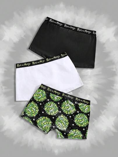 Rick and Morty X SHEIN 3 قطع من سراويل داخلية للرجال مطبوعة برسومات كرتونية وأحرف