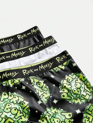 Rick and Morty X SHEIN 3 قطع من سراويل داخلية للرجال مطبوعة برسومات كرتونية وأحرف