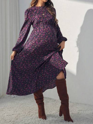 MaterniWear فستان طباعة زهرية بأكمام طويلة وياقة طاقم للحمل