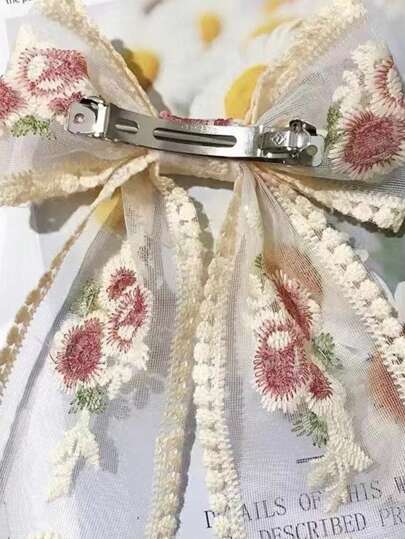 مشبك شعر مطرز بزهرة وفيونكة كبيرة مع ربطات شعر، مشبك ربيعي للبنات، هدية عيد الحب، أغراض المدرسة، أنيق، للكلية، ملابس شتوية للنساء، ملابس العطلات للمرأة، فيونكات، إكسسوارات شعر، إكسسوارات رأس، إكسسوارات شعر للنساء