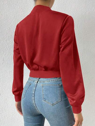 EZwear جاكيت قصيرة متفجرة ذات سحاب لون سادة للربيع