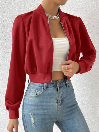 EZwear جاكيت قصيرة متفجرة ذات سحاب لون سادة للربيع