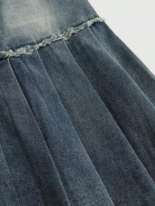ROMWE Hippie تنورة جينز عالية الخصر مطرزة بطراز رجعي مع تطريز اكسسوارات متوهجة بأشكال فراشات لطراز البوهيمي