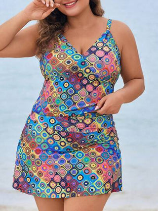Swim Lushoire طقم ملابس علوية خزان وتنورة قصيرة طباعة كاملة بحجم كبير بشكل (عشوائي) للصيف - مجموعة مكونة من قطعتين