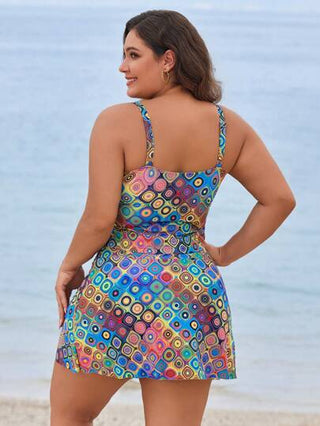 Swim Lushoire طقم ملابس علوية خزان وتنورة قصيرة طباعة كاملة بحجم كبير بشكل (عشوائي) للصيف - مجموعة مكونة من قطعتين