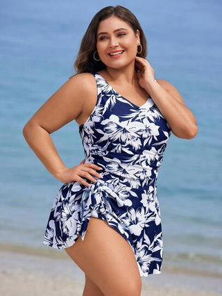 Swim Lushoire ملابس سباحة طقم واحد بطباعة زهرية للحجم الكبير للشاطئ/العطلات الصيفية